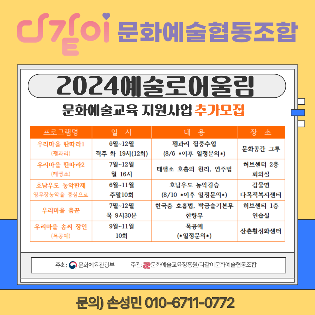 2024예술로어울림 문화예술교육 지원사업 추가모집 알림 이미지1